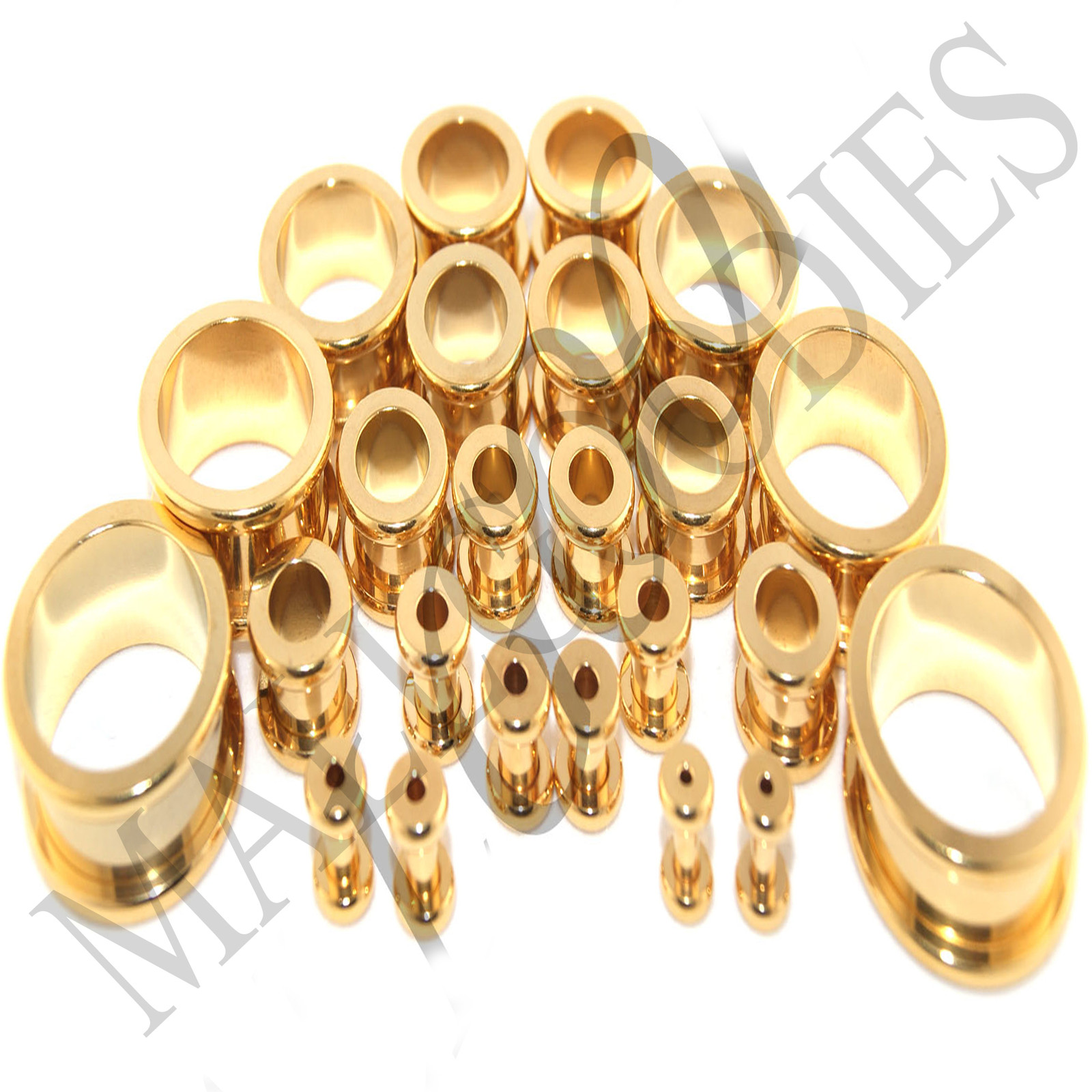 V125 Screw-on / fit Gold Flesh Tunnels Ear Plugs Earlets 14G ~ 2″ 38 41 45 50mm