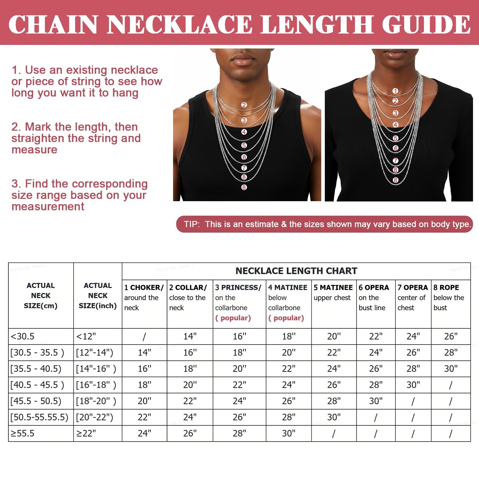 Womens Chain Necklaces 1mm/1.4mm/2mm Cable Chain Necklace, 316L Stainless Ste…