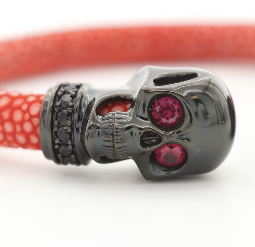 Cozmo Sterling Silver, Stingray, Ruby, and Black Cubic Zirconia Bangle Bracelet