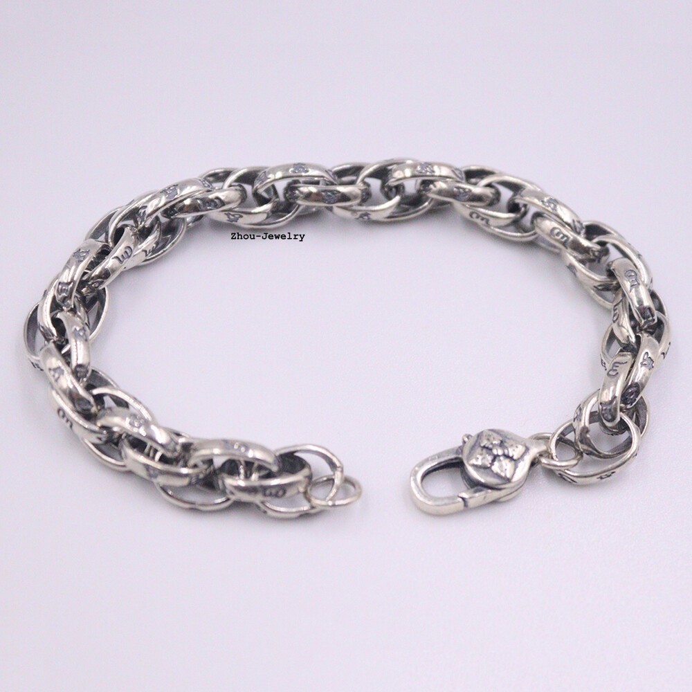 Pure 925 Sterling Silver Chain 8.5mm Sutra Oval Link Bracelet 28-30g 8.26 INCH