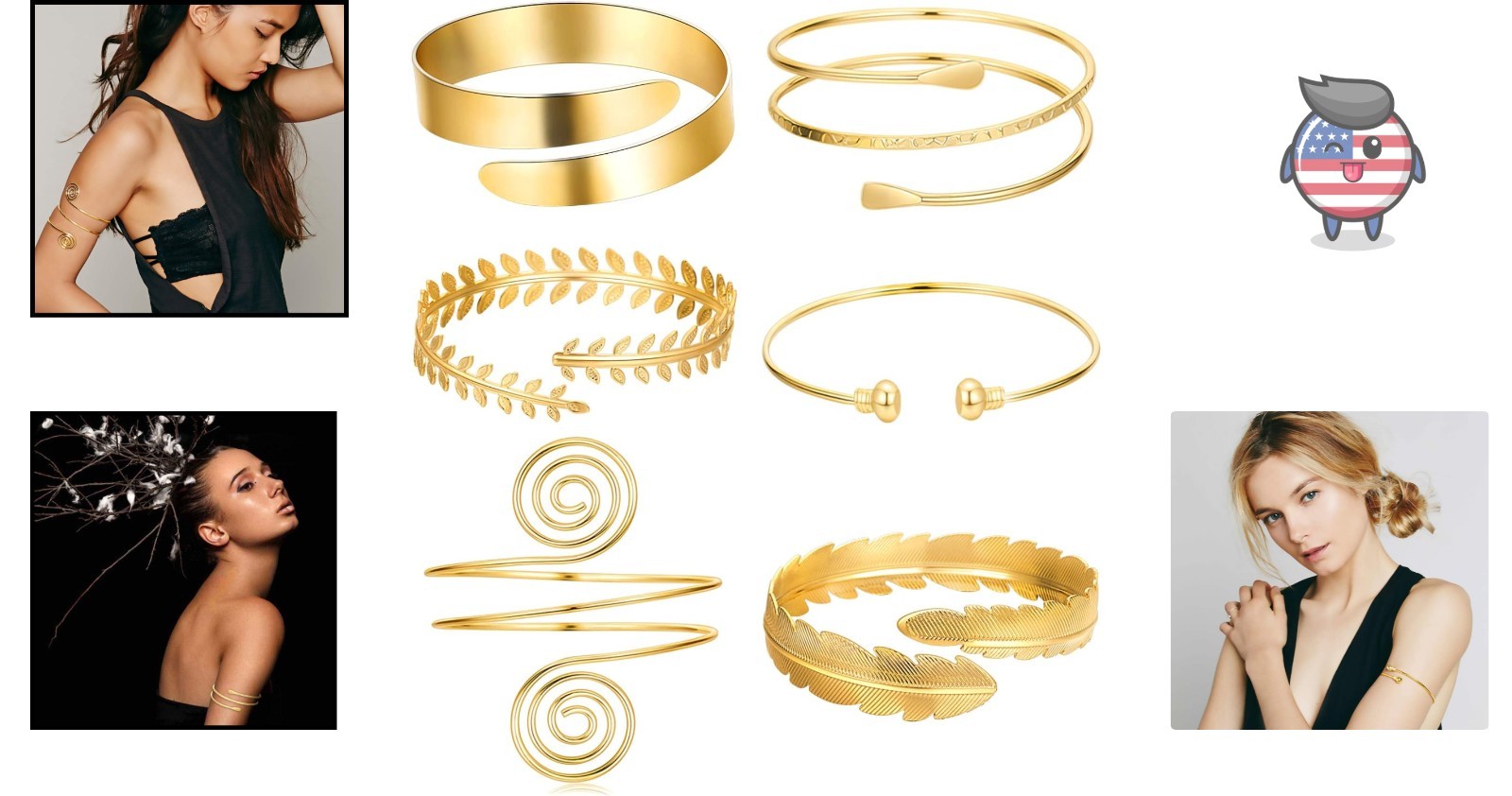 6-Piece Gold Plated Arm Bracelet Set: Adjustable Cuff Bangles for Women