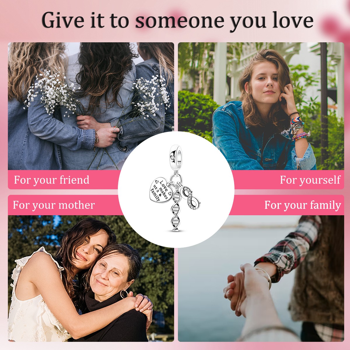 MULA 925 Stering Silver DIY Charm AAA CZ Love Family Pendant for Women Bracelet