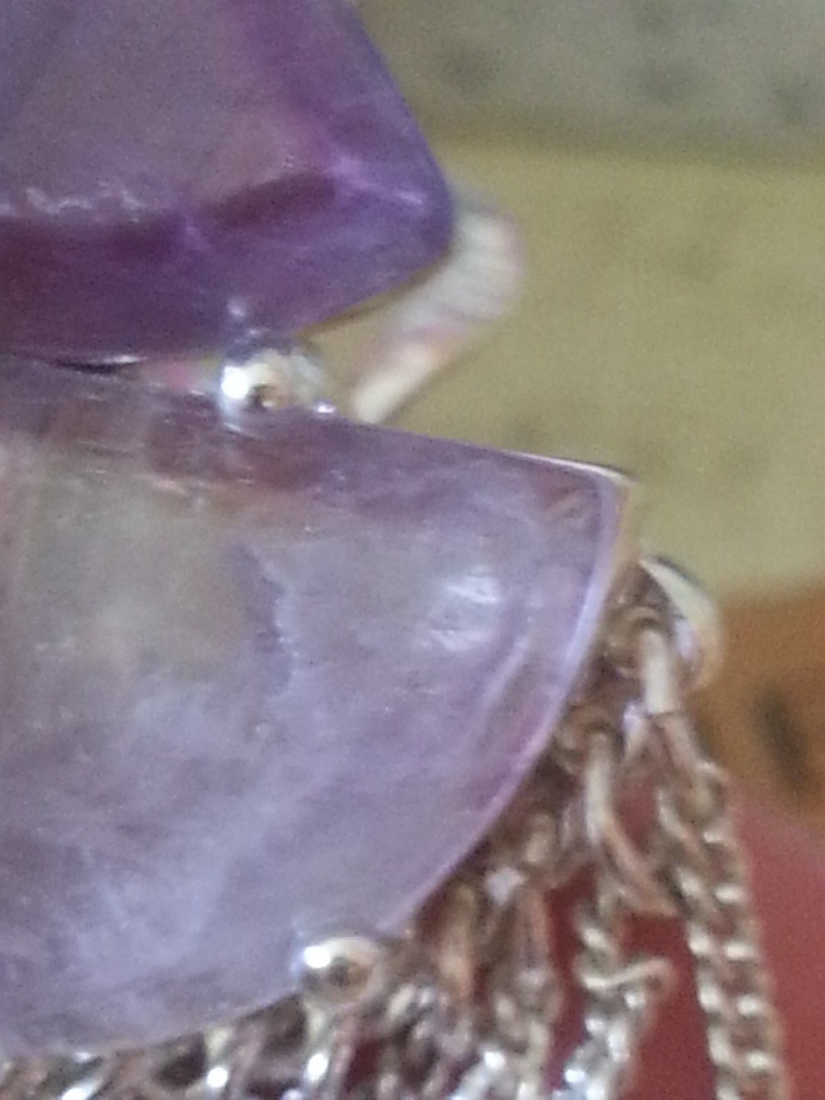 Monet Silver Plated Chain Swag & Three Triangle Amethyst Stones Pierced E’rings