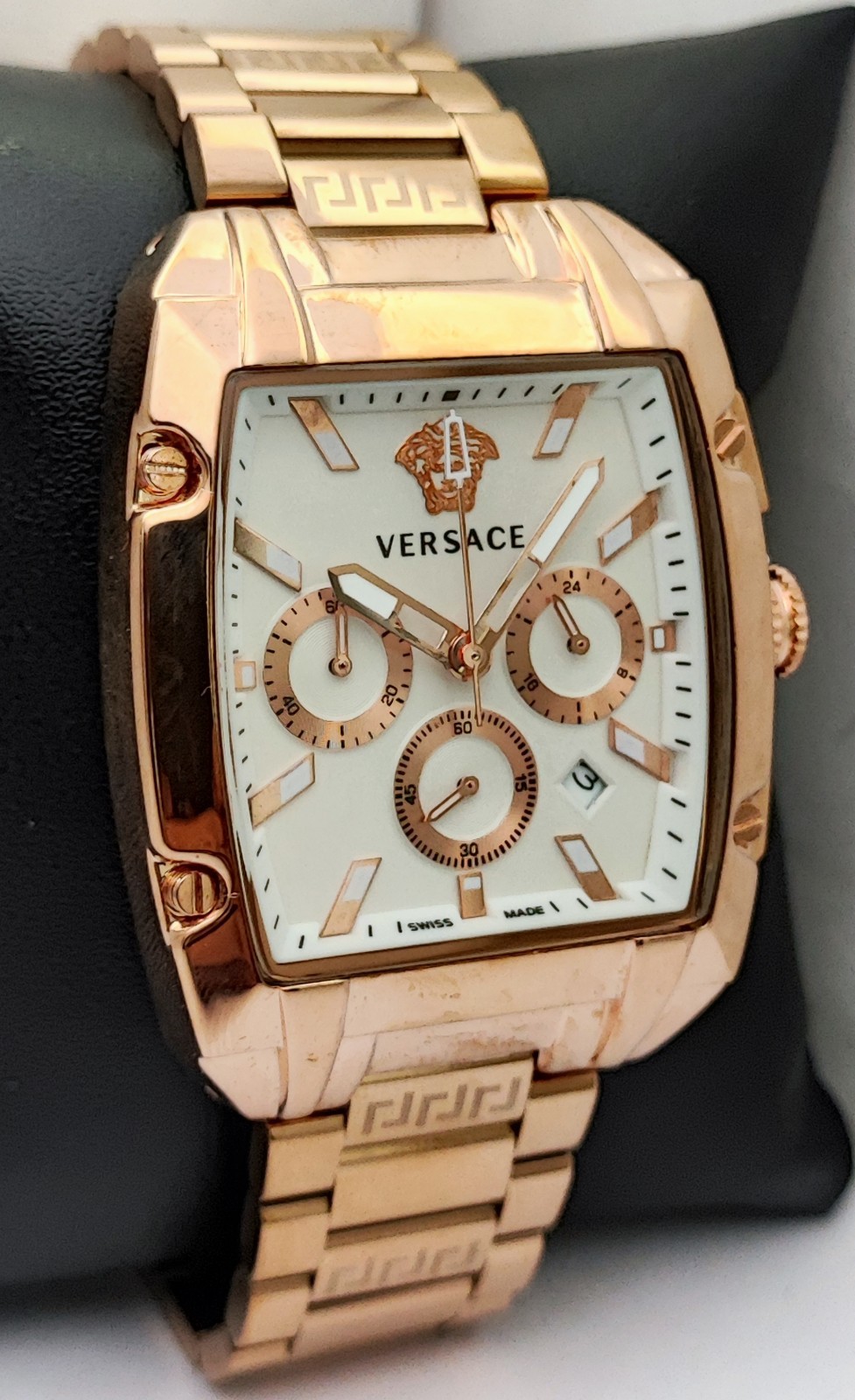 Working Versace Chronograph White Dial with Date Men’s Wristwatch Steel Band