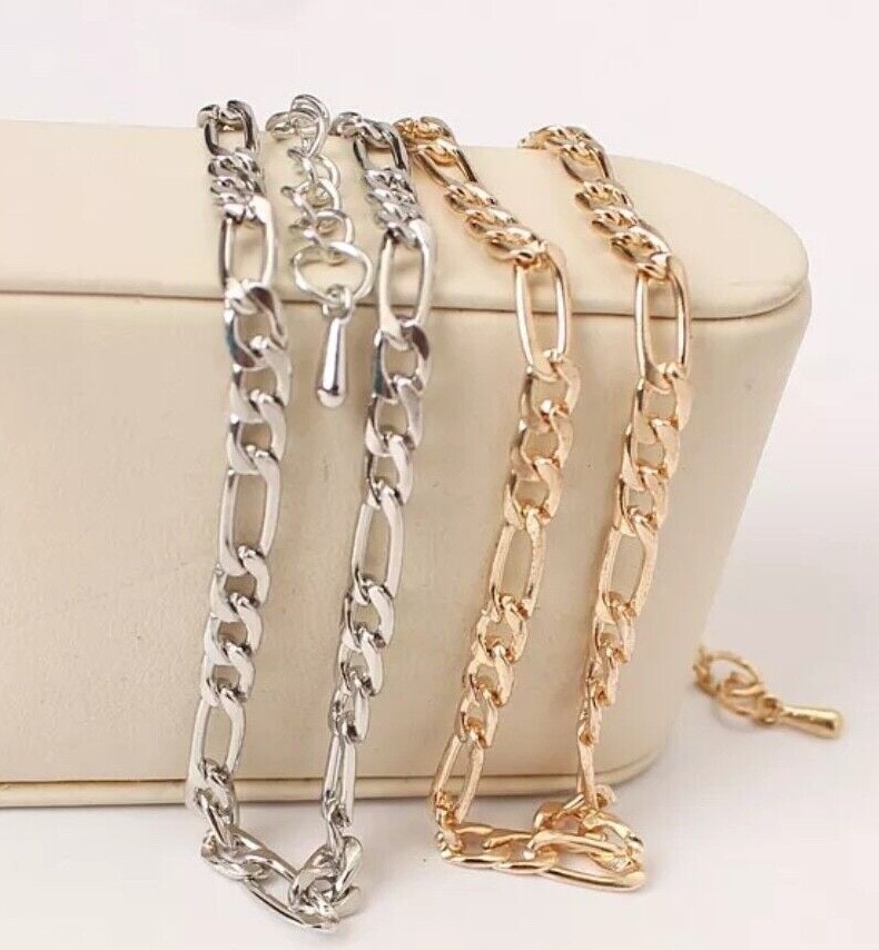 Elegant Fashion Jewelry Silver Gold 9″ Figaro Chain Anklet Bracelet 32-12