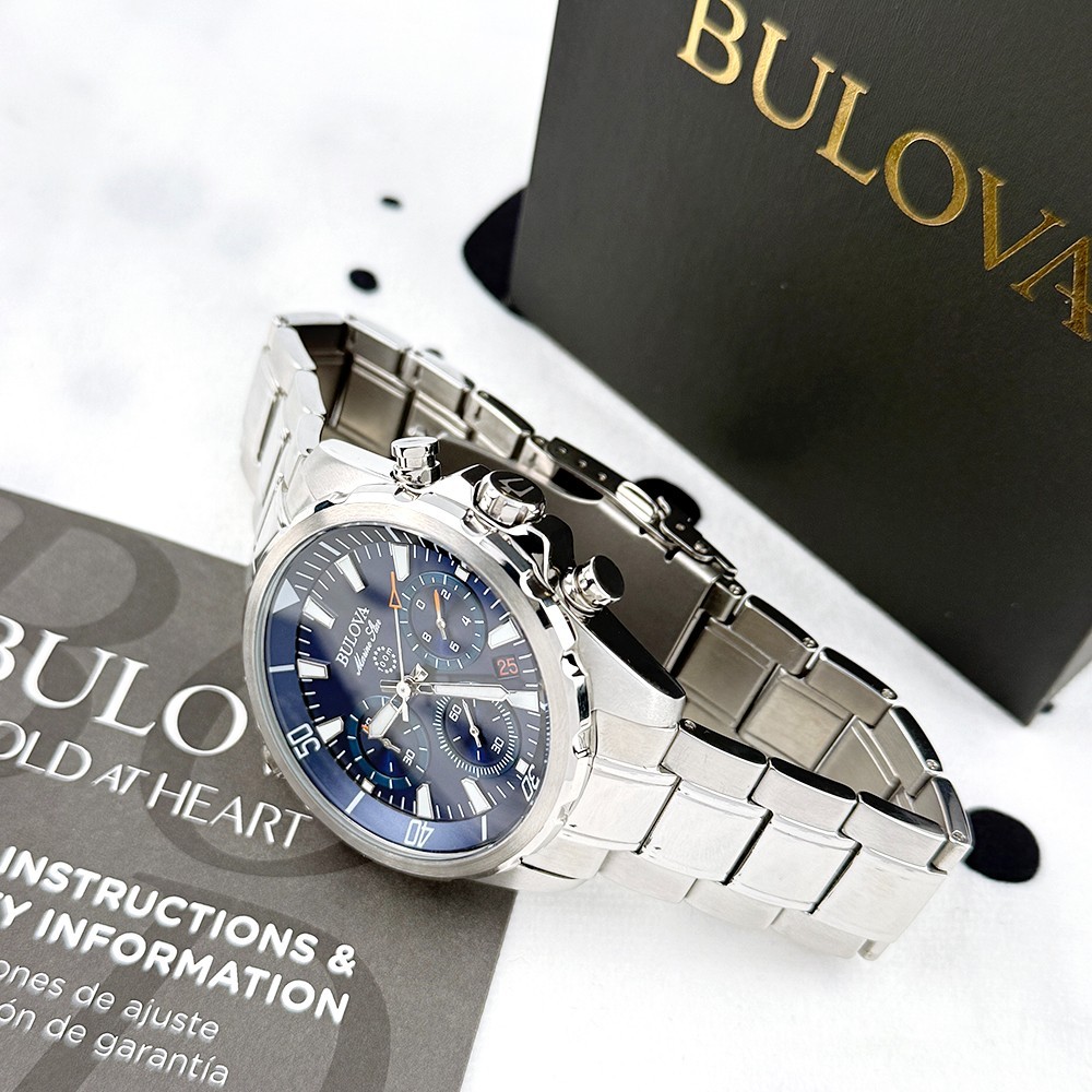 Bulova Marine Star Blue Dial Chronograph Quartz Stainless Men’s Watch 96B256