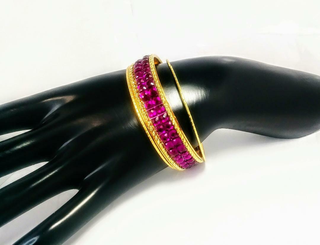 3pc High Quality 18K Gold Tone plated Bangle Bracelet set with Royal Purple CZ