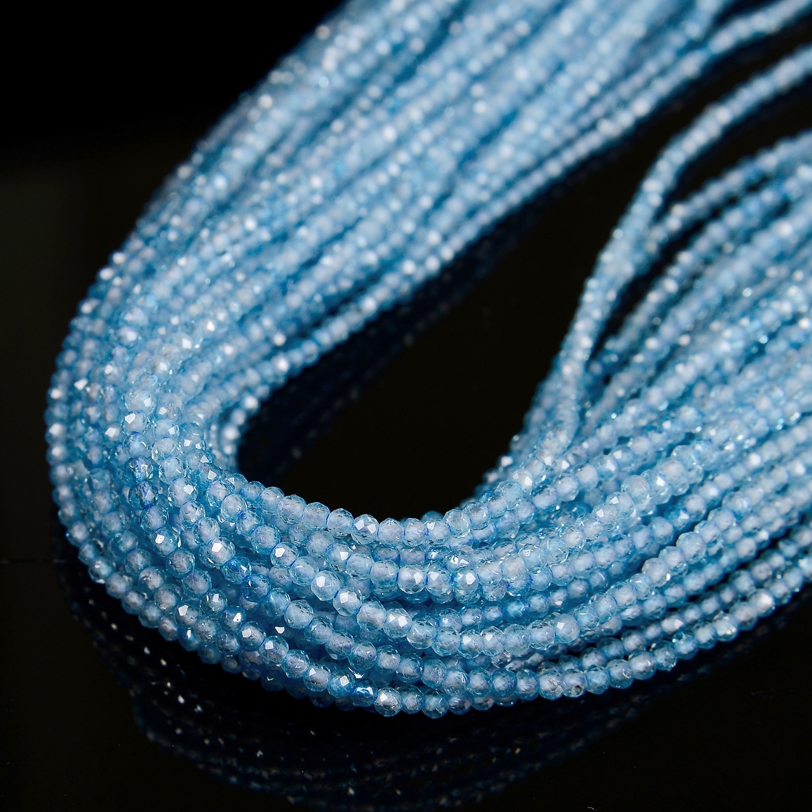 Natural Blue Topaz Faceted Round Beads Size 2mm 3mm 15.5” Strand