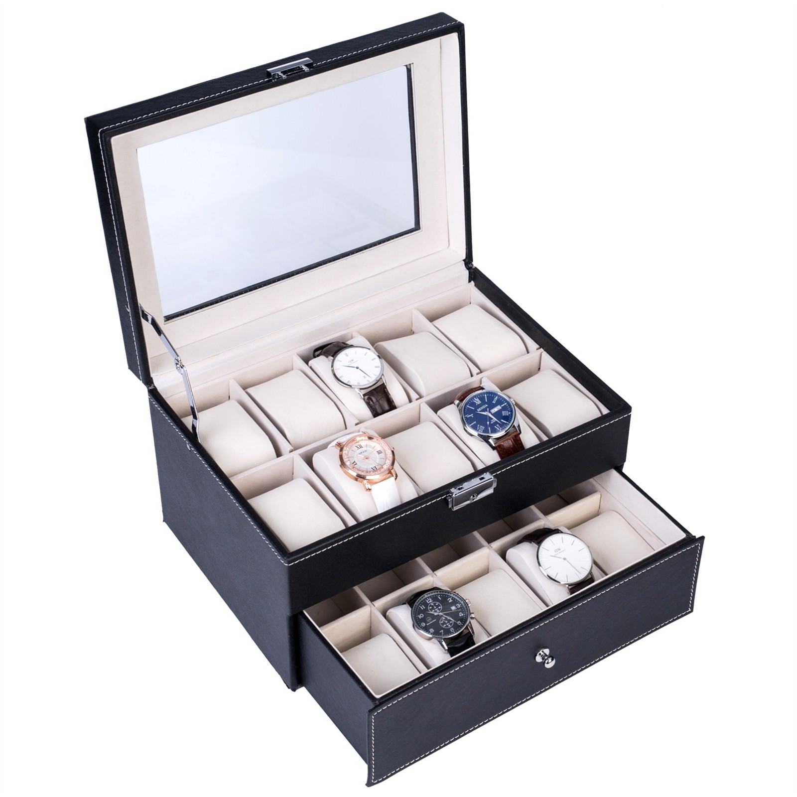 “US Stock 20 Compartments Dual Layers Elegant Wooden Watch Collection Box “
