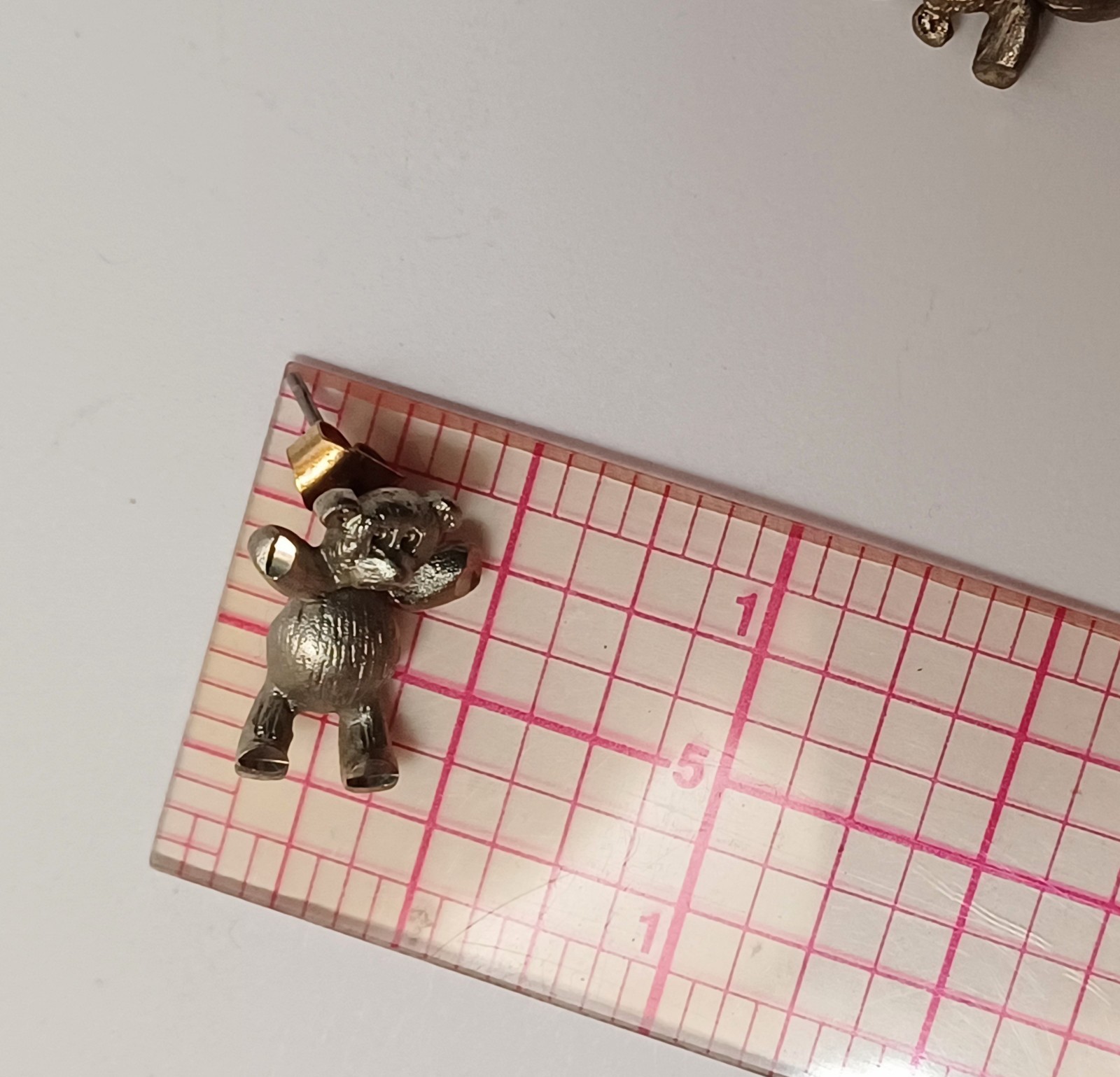 Tiny Pewter Articulated Teddy Bear Earrings & Pendant No Chain