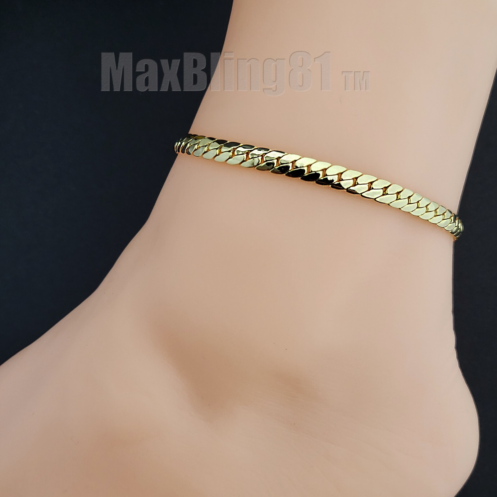 14K GOLD PLATED BRASS CUBAN CHAIN 5mm 10″ FASHION BLING ANKLET BRACELET CS-112