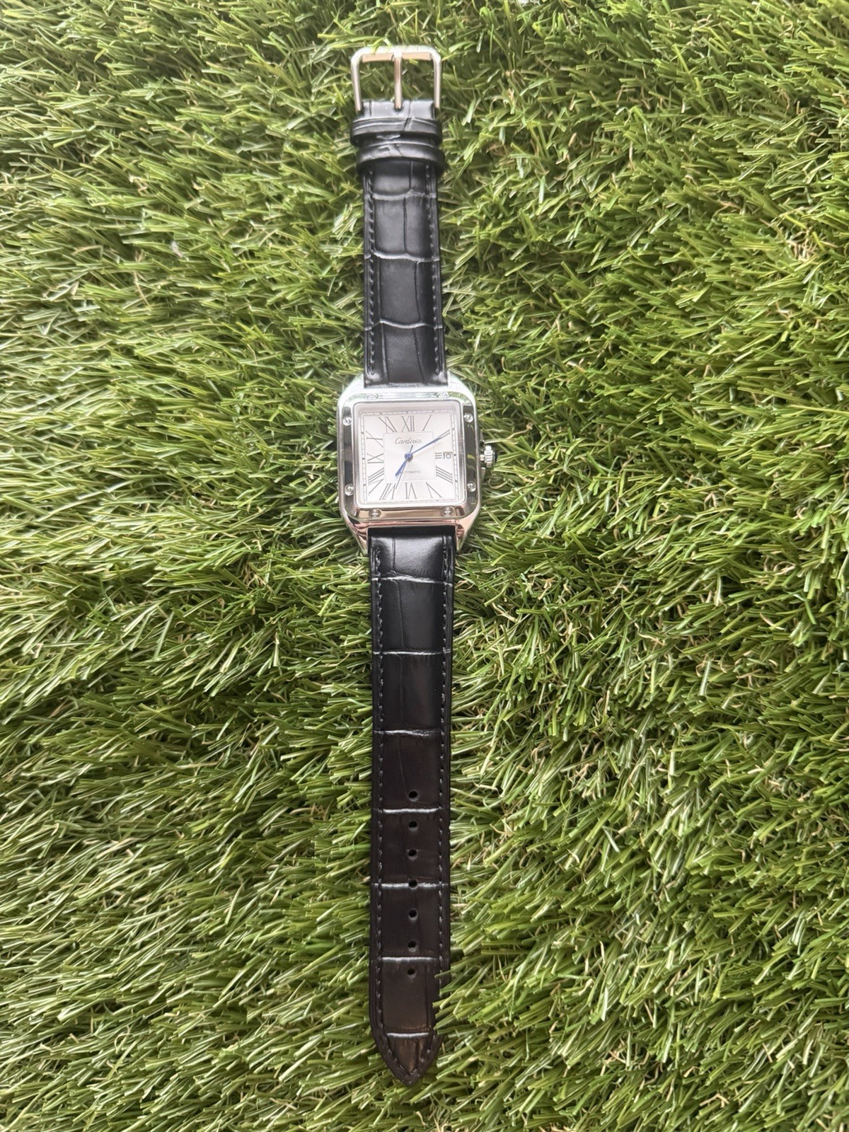 Quartz Silver Dial Roman Numerals Case Black Leather water resistant from 1993