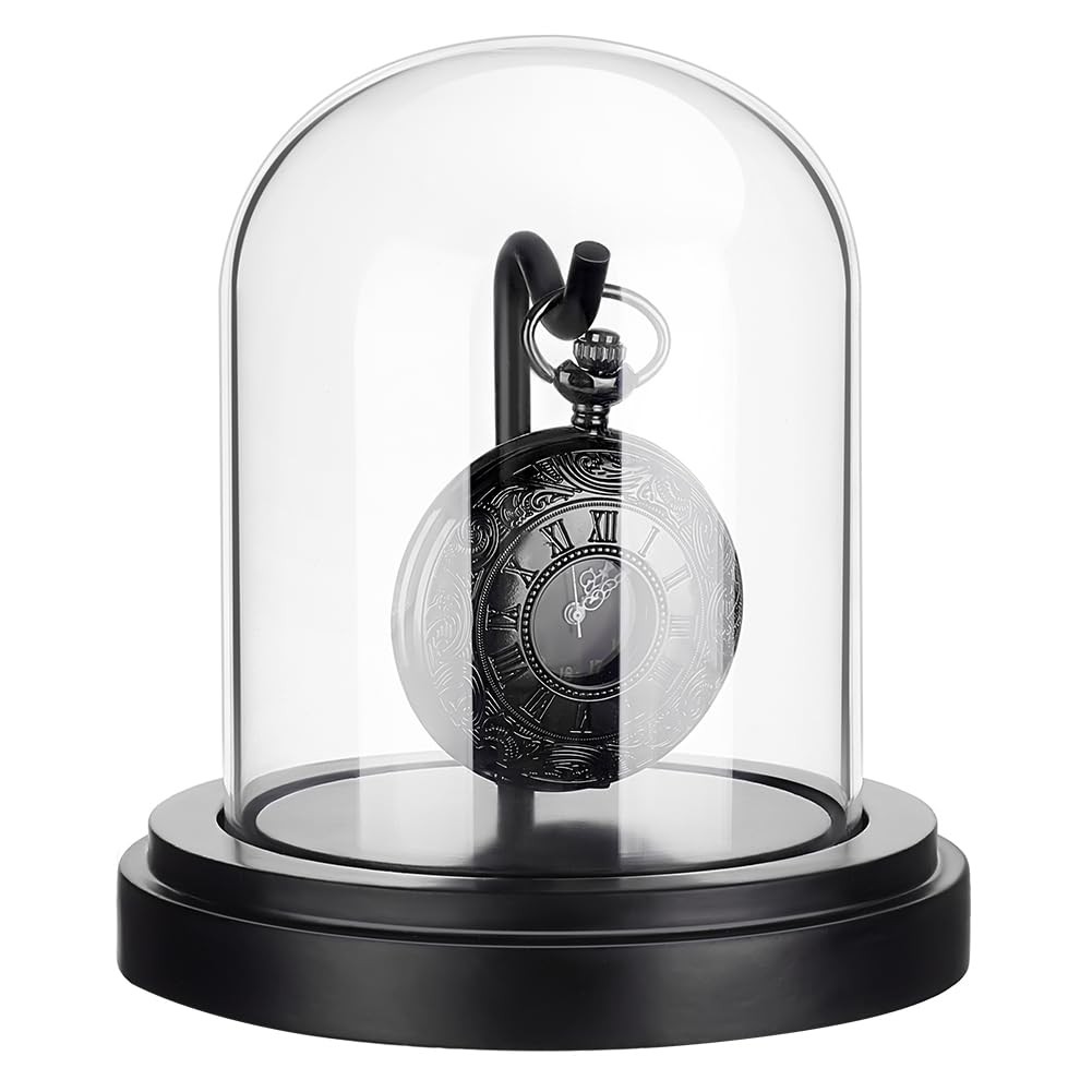 PH PandaHall 3×4 inch Pocket Watch Display Case Glass Black/Transparent