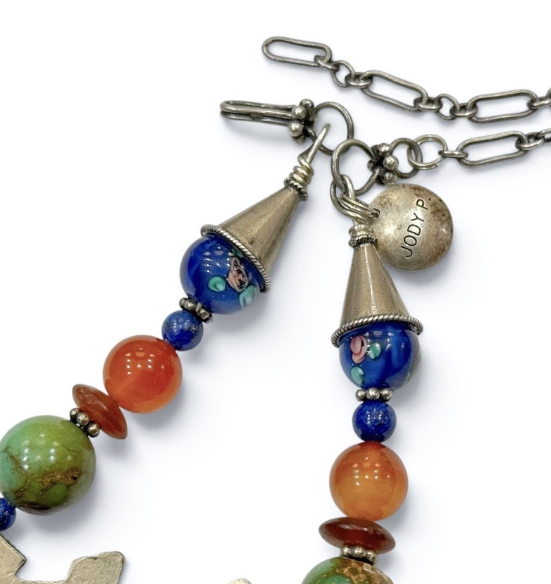 Jody P Artisan Tribal Fusion Ethnic Statement Necklace with Mixed Stone Beads