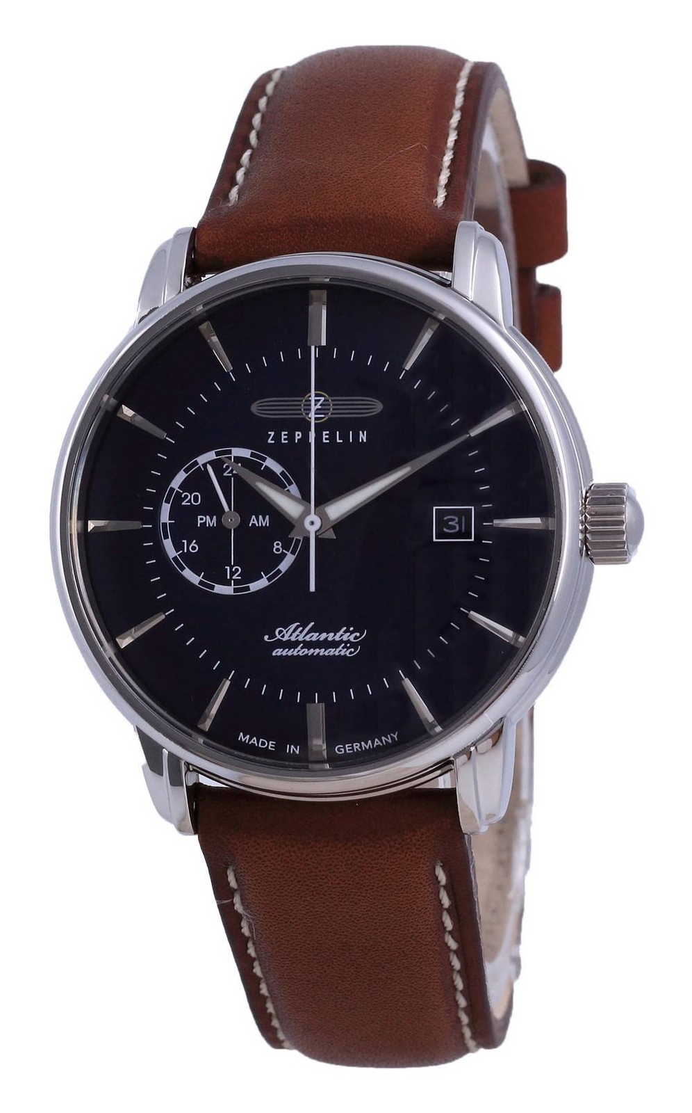 Zeppelin Atlantic 12/24 AM/PM Blue Dial Leather Automatic 84703 50M Mens Watch