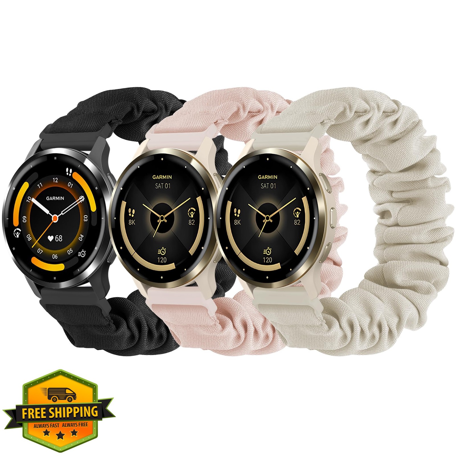 Tovimall Scrunchie Bands for Garmin Venu 3S 2S 18mm 3 Pack Large