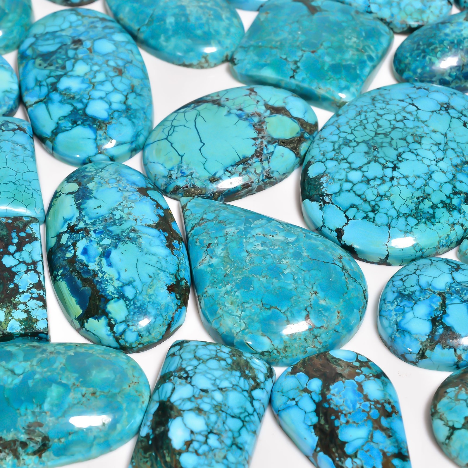 657 Cts. Natural DESIGNER TIBET TURQUOISE Pear Shape Cabochon Gemstone Lot~8Pcs~
