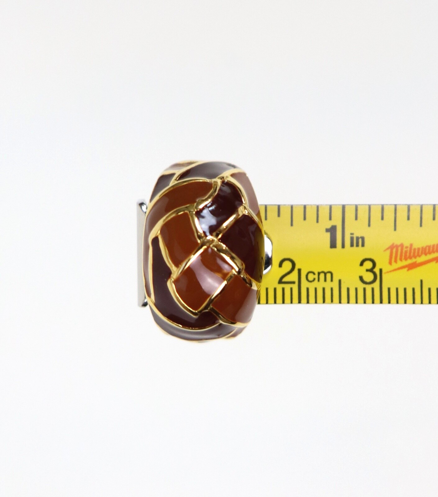 Gold Tone Enamel Statement Cocktail Geometric Ring Burnt Orange Brown Sz 7.5