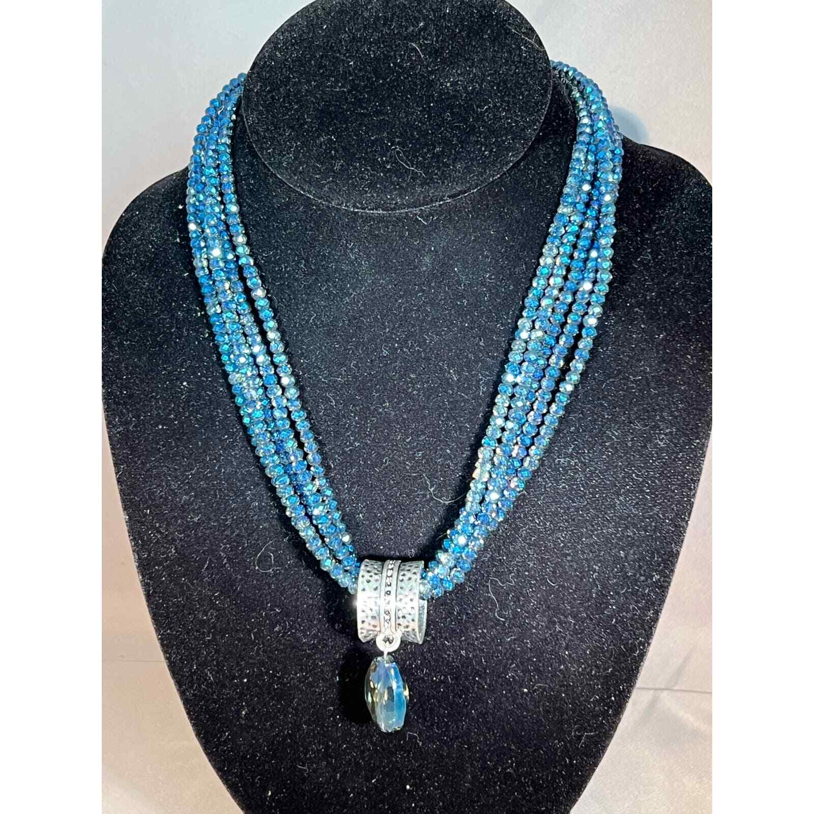 NWOT 5 Strand Crystal Necklace w/Hanging Crystal inc. a Himalayan Jewelry Bag.