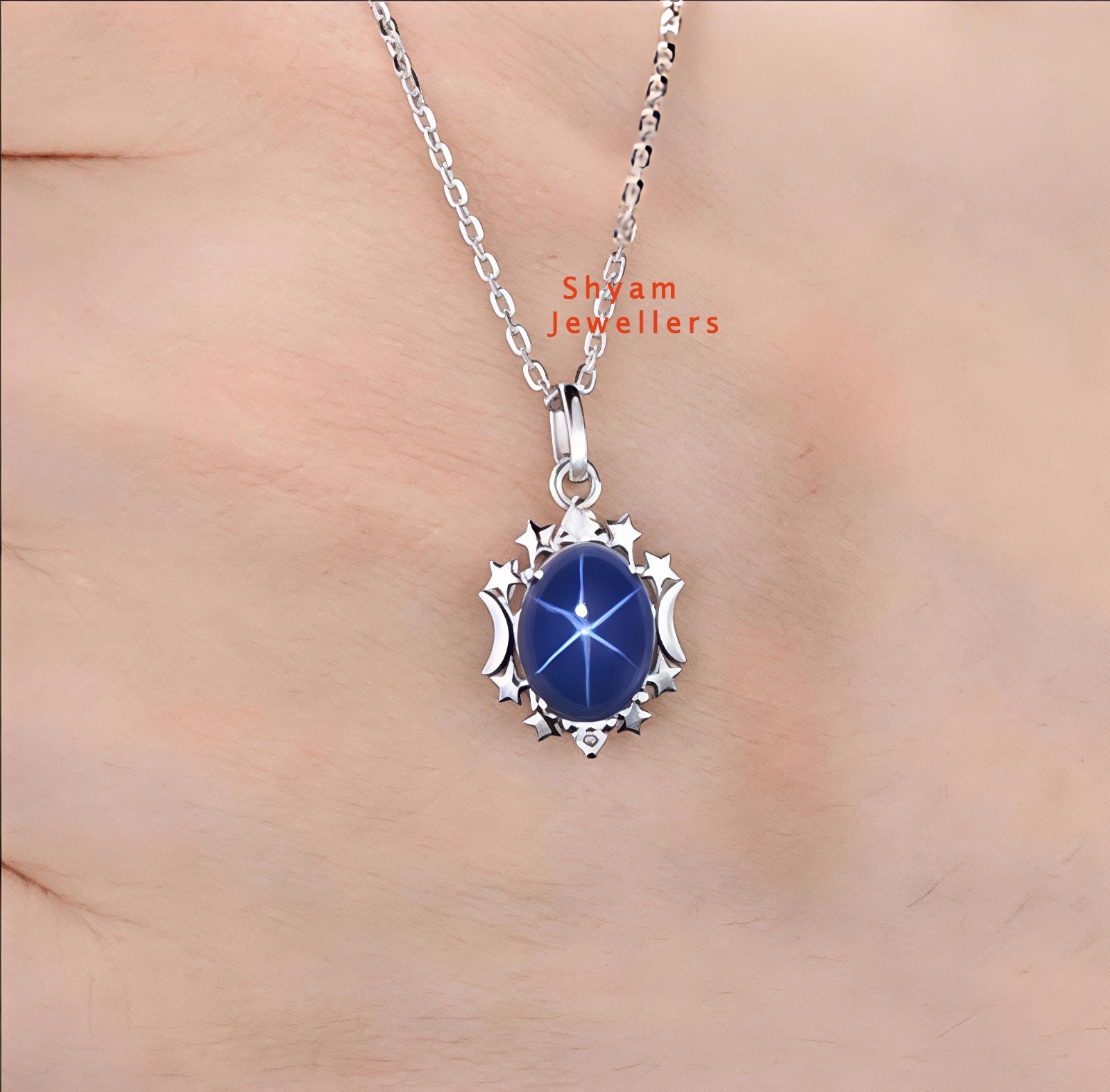 Amazing Blue Star Sapphire Gemstone 925 Starling Silver Lindy Star Stud Pendant