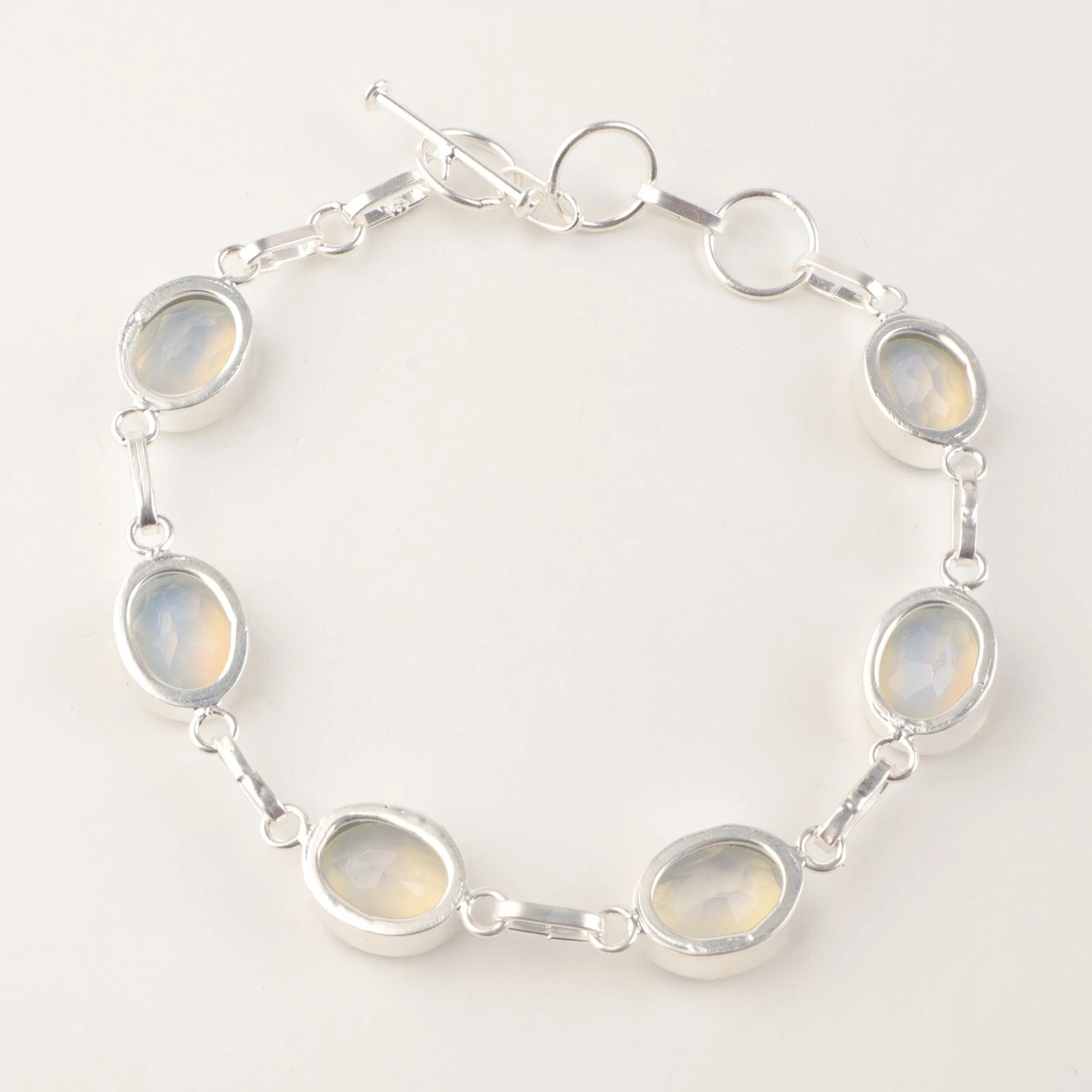 Milky Opal Gemstone 925 Sterling Silver Bracelet October Birthstone Jewelry Gift