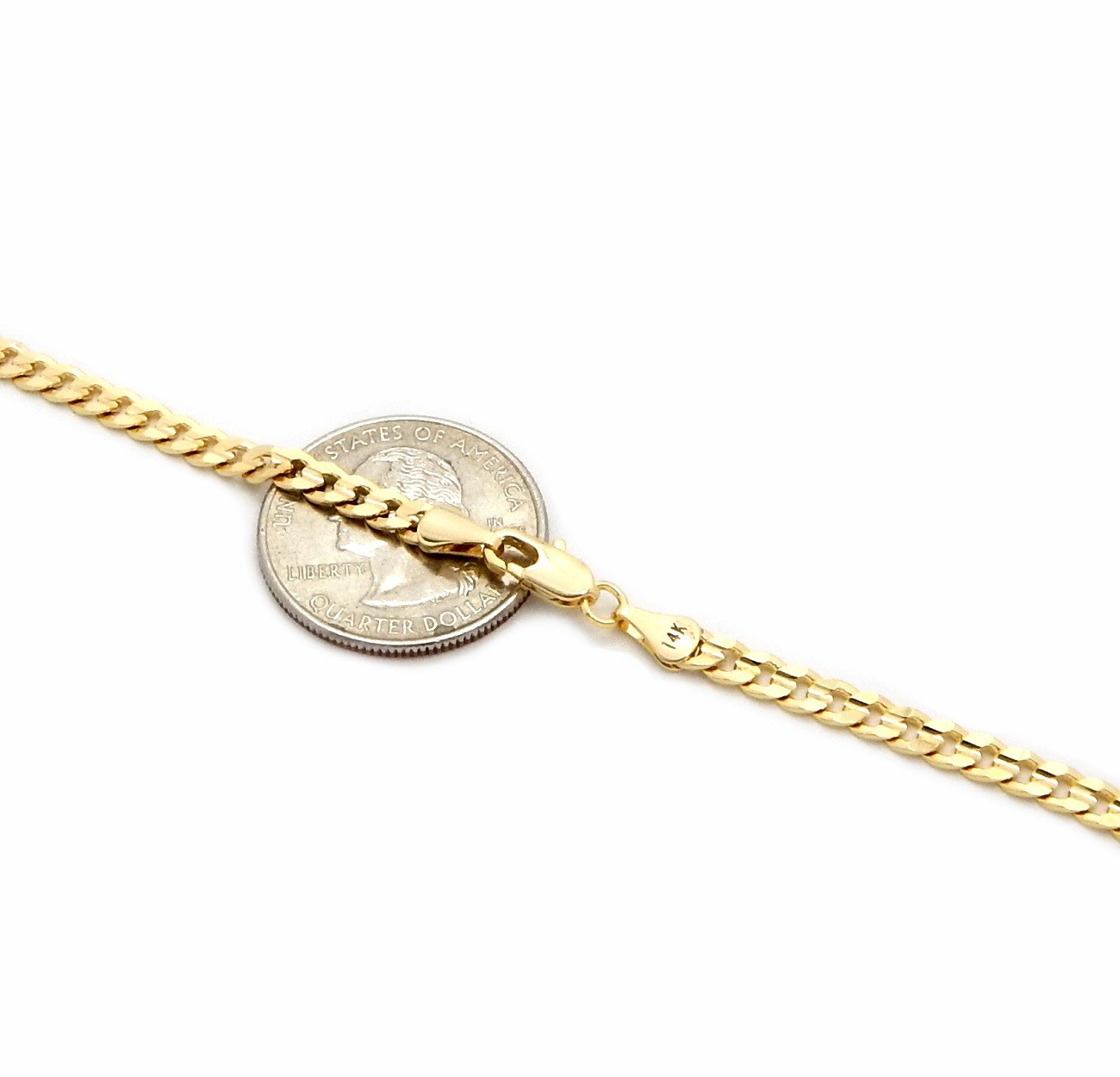 Men’s Concave Cuban link Chain 4mm 20″ 22″ 24″ 26″ inch Necklace 14k Gold Plated