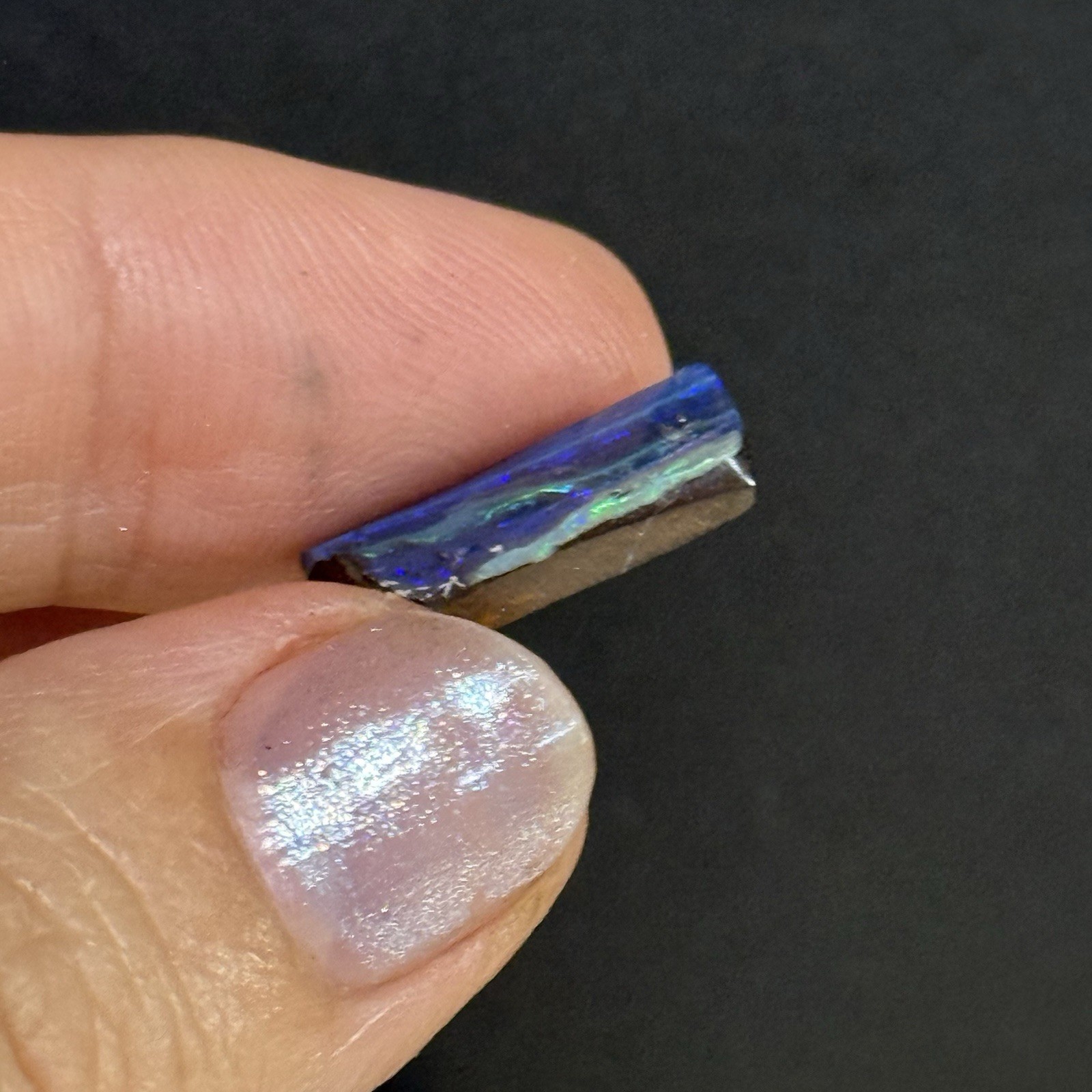 5.3ct 16.5×9.8×2.9mm Rough Intense Blue Australian Boulder Opal Cabochon Slice
