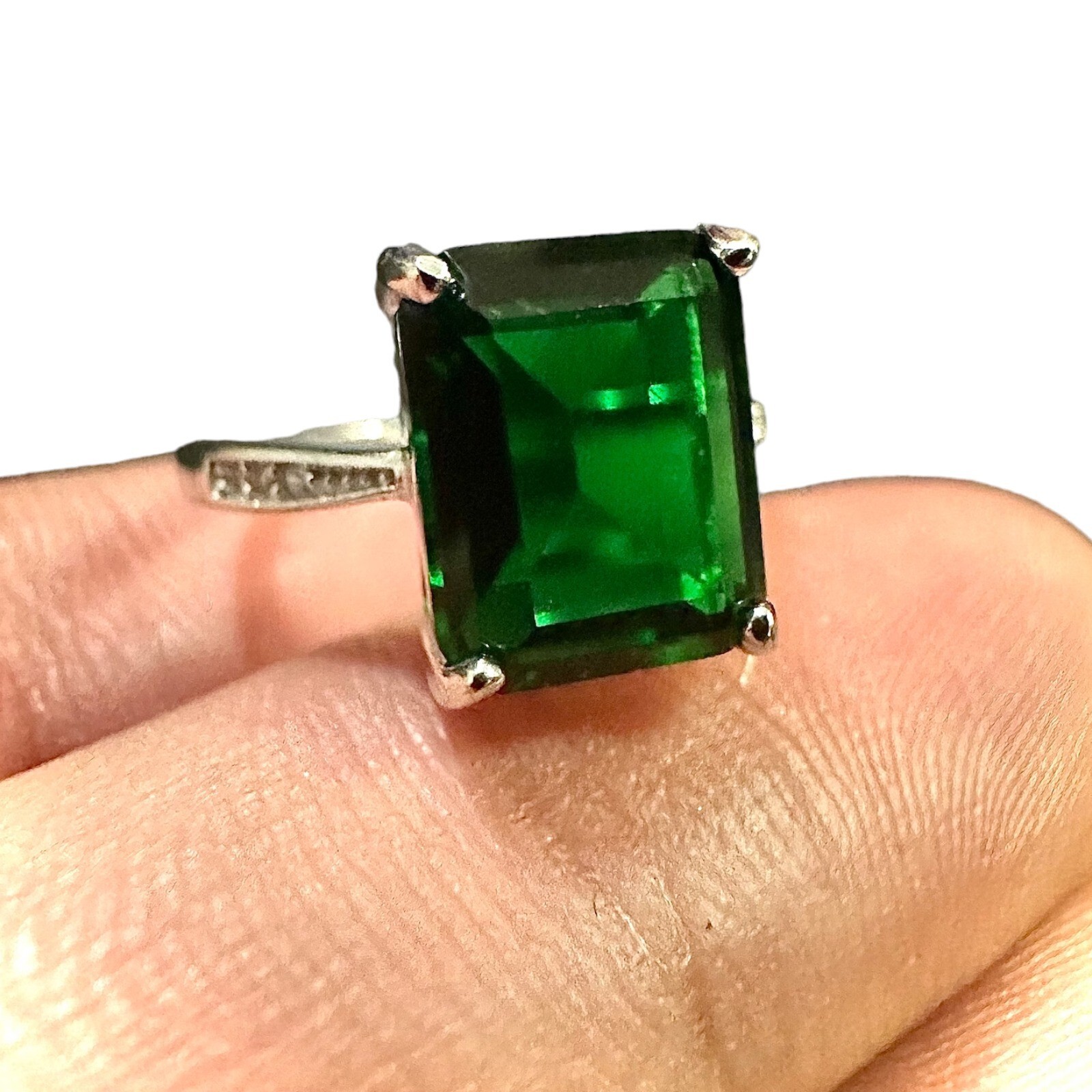Emerald Ring 925 Sterling Silver Jewelry Emerald Cut Size 6 7 8 9 lab-created