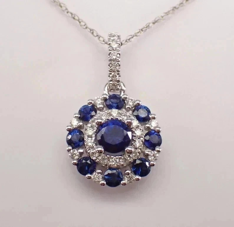 14k White Gold Plated 2.50Ct Round Simulated Blue Sapphire Women’s Halo Pendant