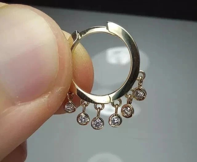 Tiny Drops Huggie Earrings 1.0Ct Created Diamond Hoop 14k Yellow Gold Plated