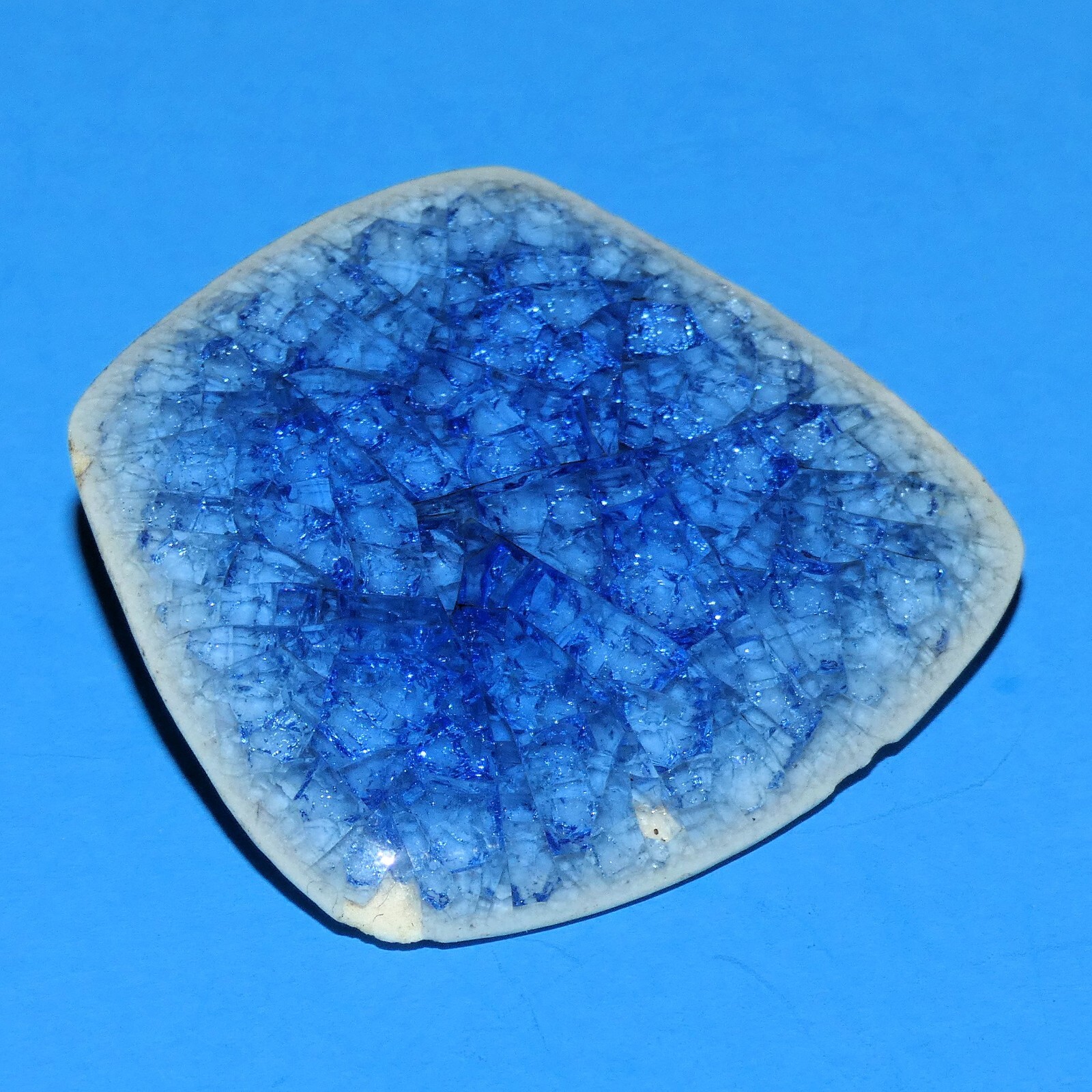Vintage Enamel & Ceramic Brooch Pin Cracked Glass Style Danish Signed Denmark