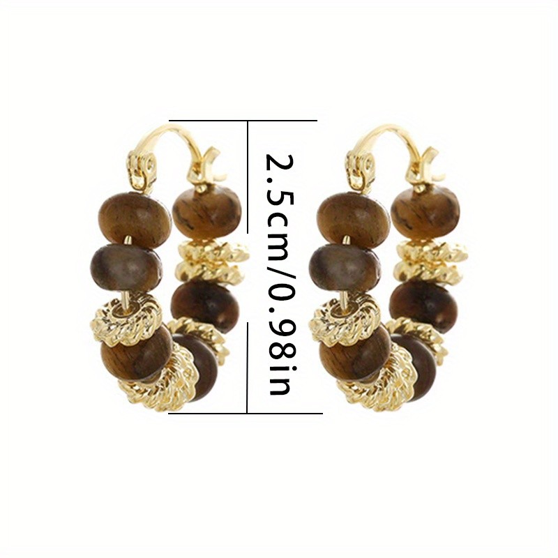 1 Pair Vintage Tiger Eye Stone Hoop Earrings Elegant Ear Clips Statement Jewelry