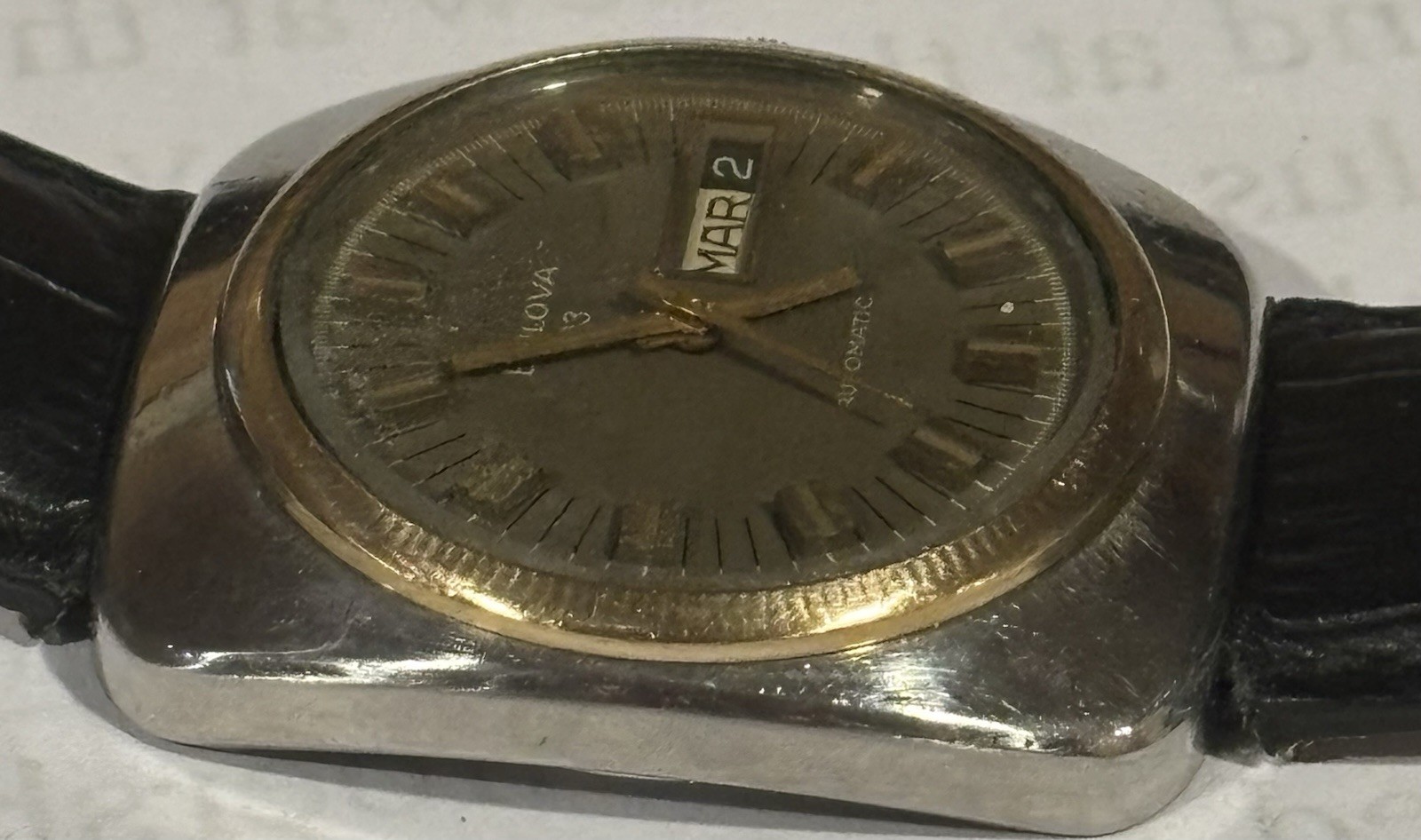 Vintage Bulova Automatic 23 Jewel Day Date Brown Dial Gold Tone Men’s Watch