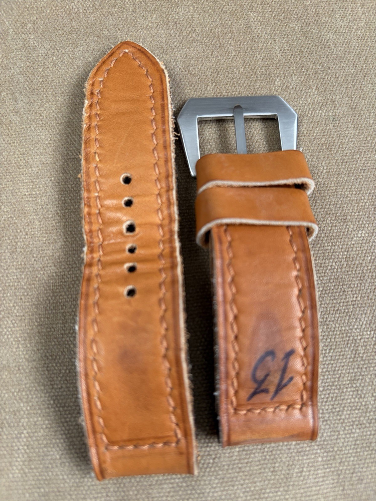 Custom 24mm Panerai Leather Strap 4-5mm Thick Light Brown 127/80 Pre-V Buckle