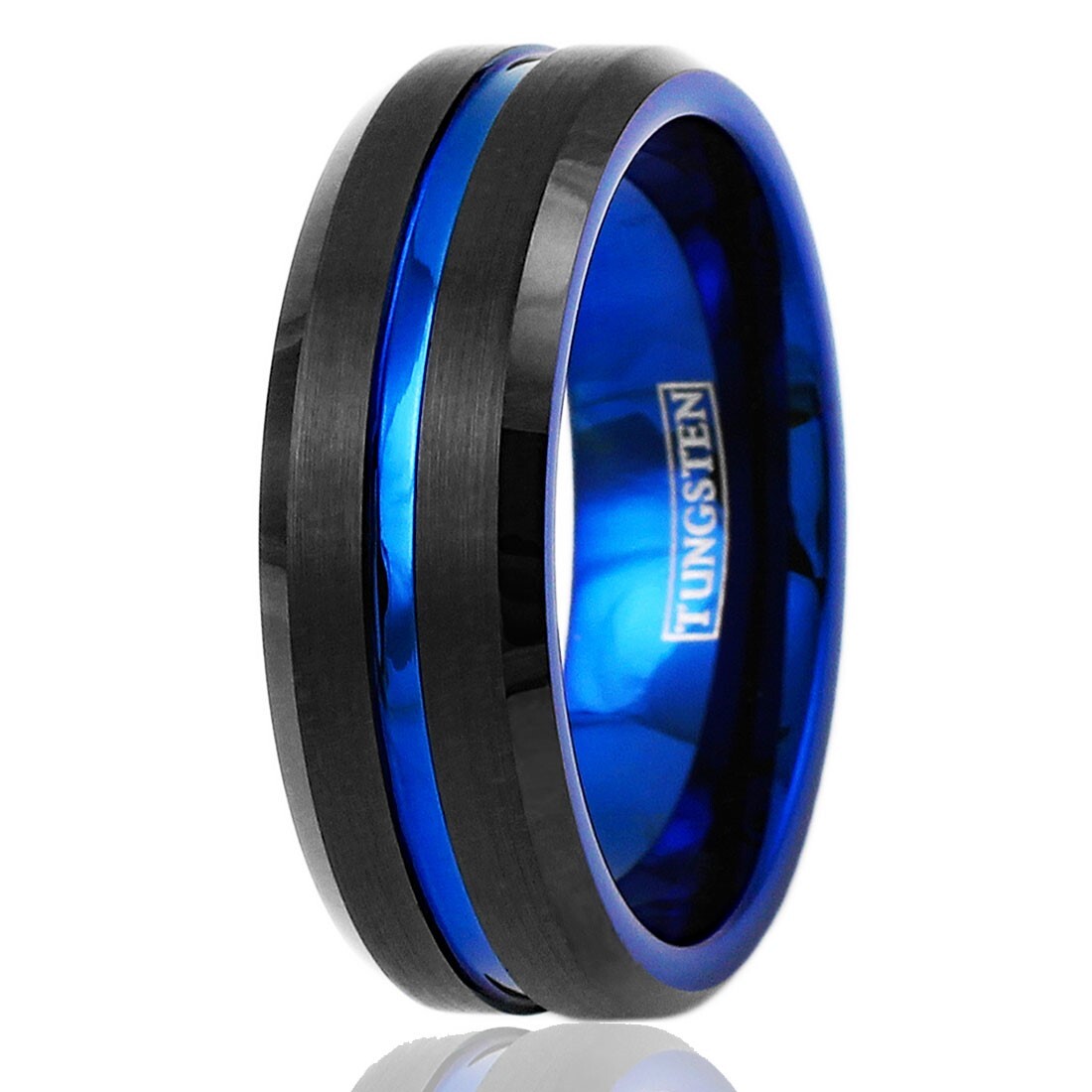 6/8mm Tungsten Carbide Men’s Ring Thin Blue Line Black Brushed Wedding Band