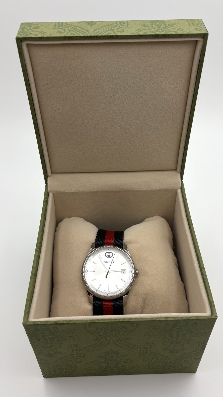 Gucci G-Timeless Silver Dial Blue/Red Nylon strap Quartz Unisex Watch YA1264237