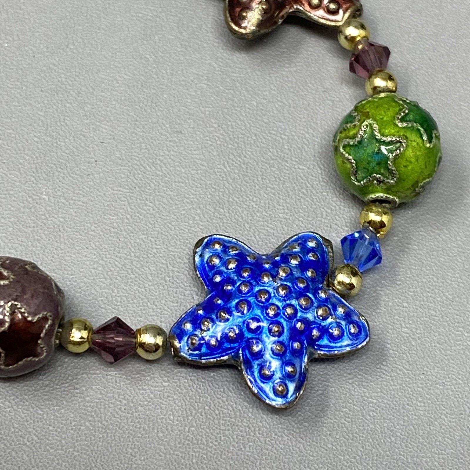 Cloisonne Enamel Bracelet Multicolor Star Shape Pattern Bead Station Crystal 6.7