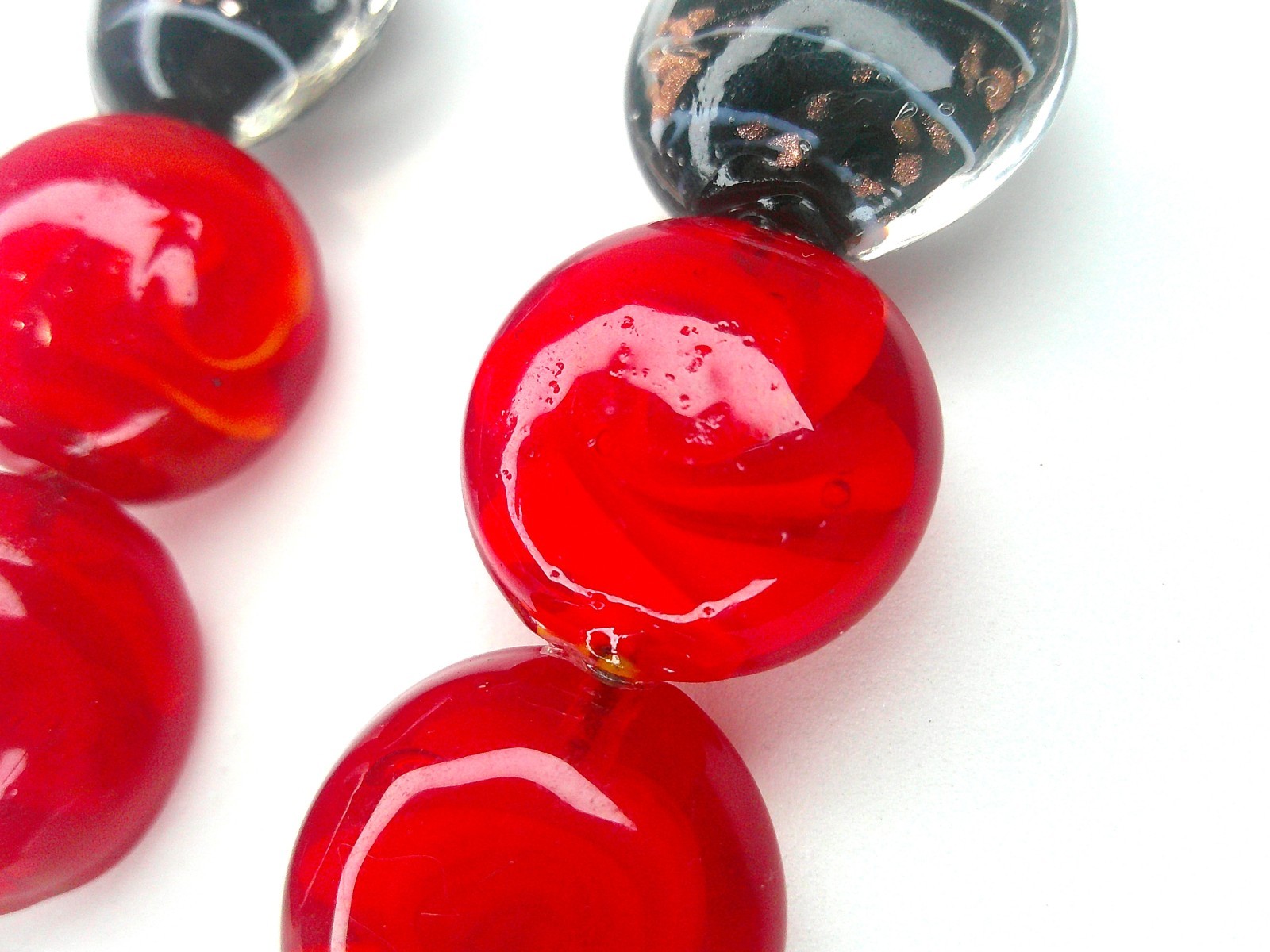 Bakelite Dangle Modern Style Earrings Murano Glass Handmade Post Red Black