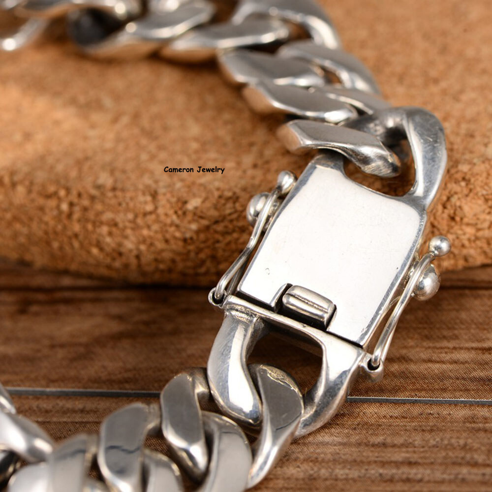 Solid S925 Sterling Silver Chain 12mm Cuban Curb Link Bracelet 57-58g 7.5inch