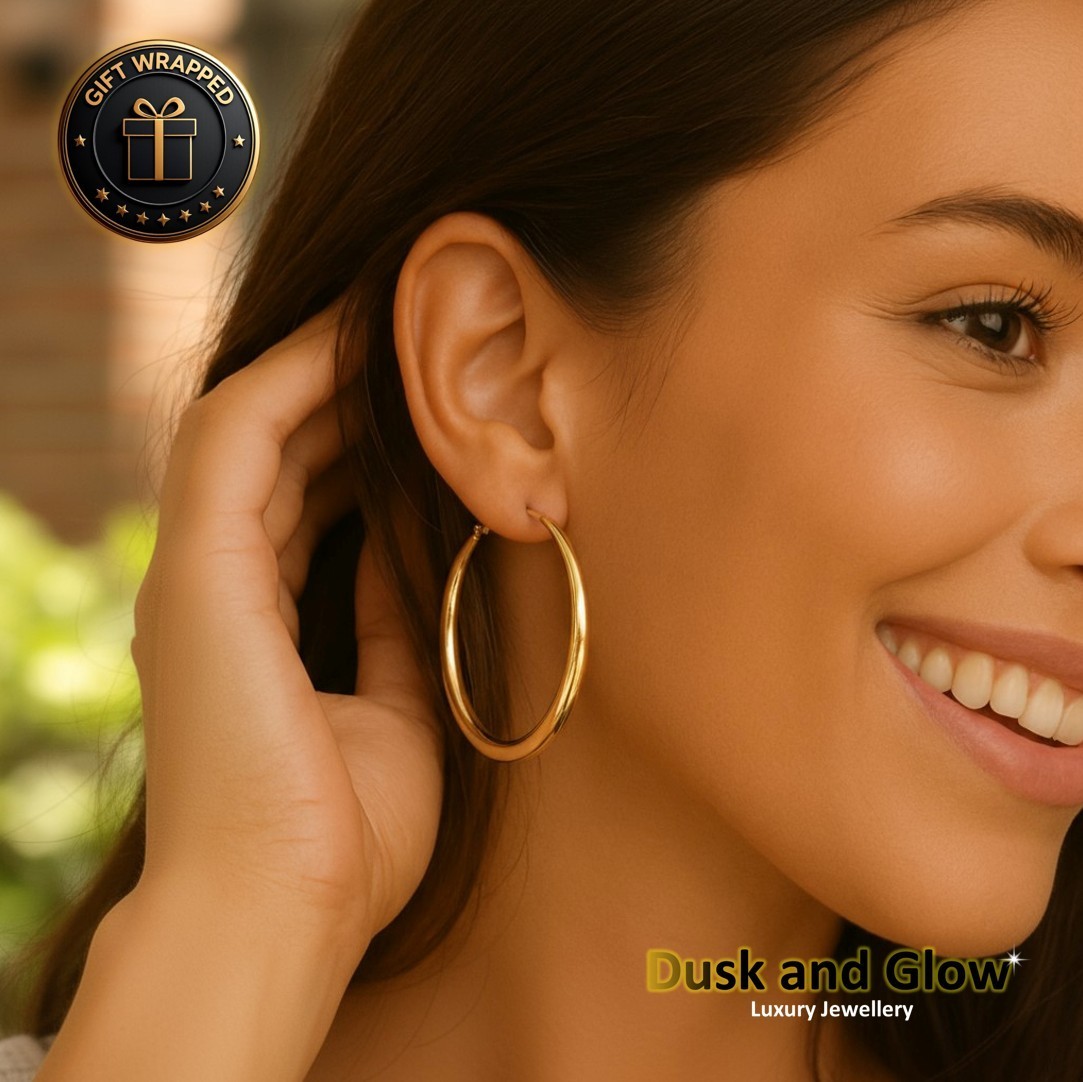Women Large Size 5cm Gold Hoop Earrings Pair Ladies Girls Jewellery Gift NEW UK