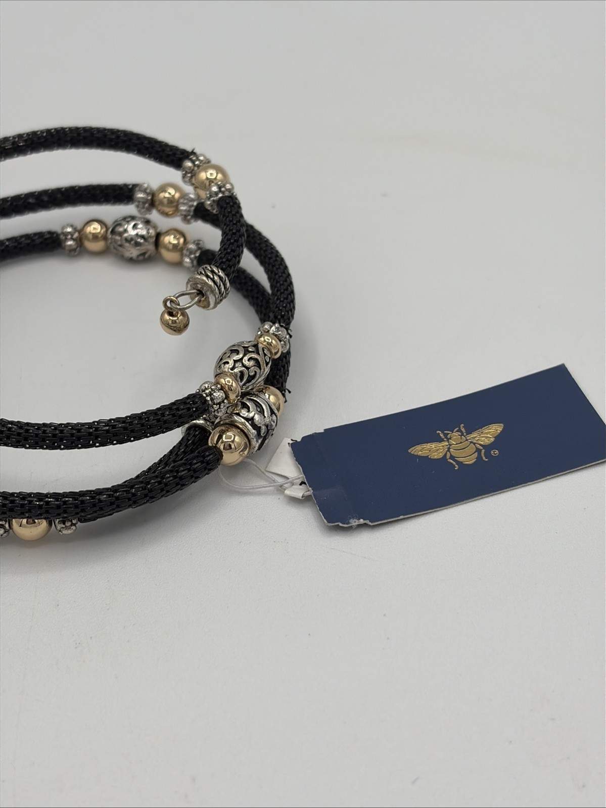 Beaded Bicep Coil Wrap Bracelet Black Silver Gold Tone Beads Large