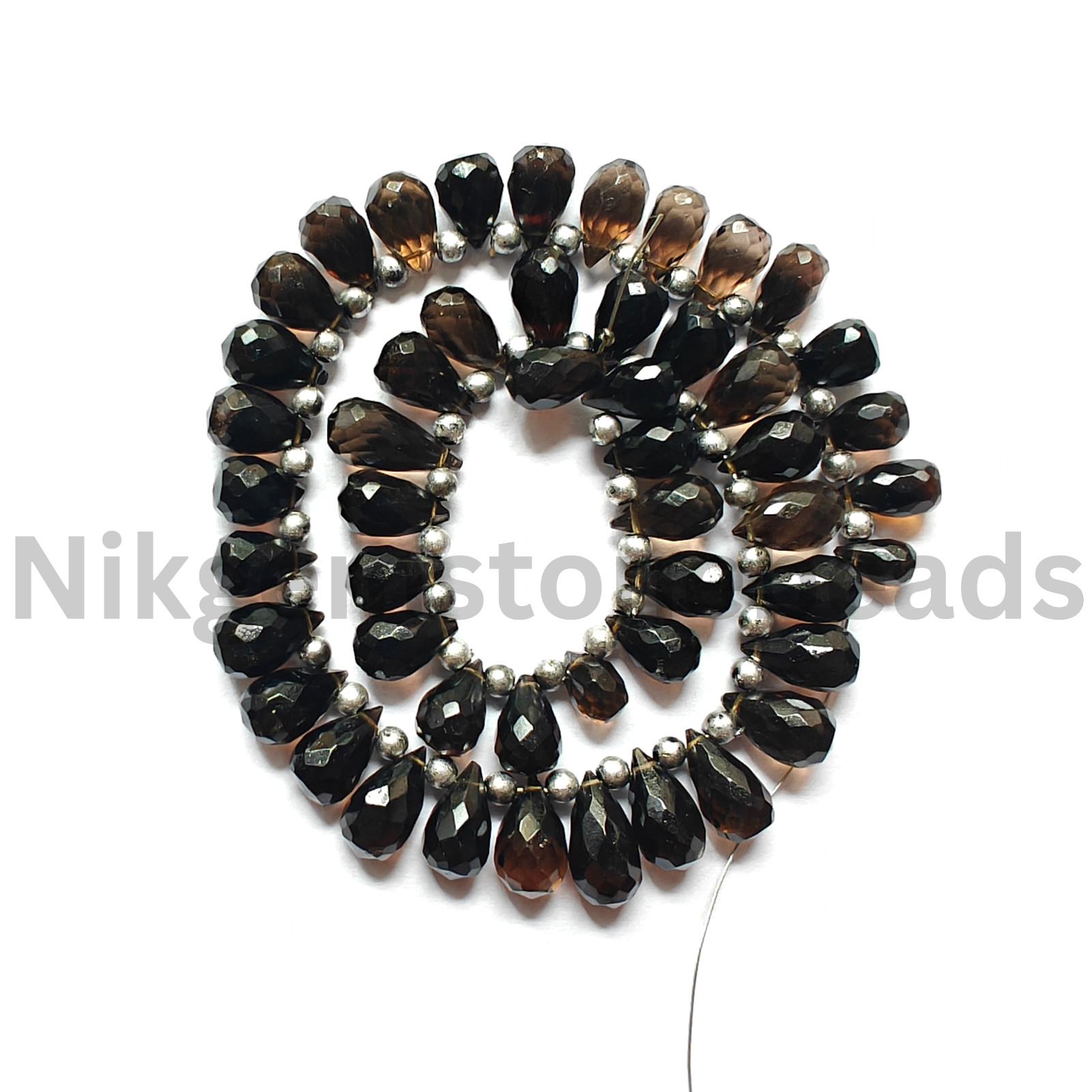 Natural Smokey Quartz Gemstone, Briolette Faceted Drop Cut Beads, 7.25-11.50 MM.
