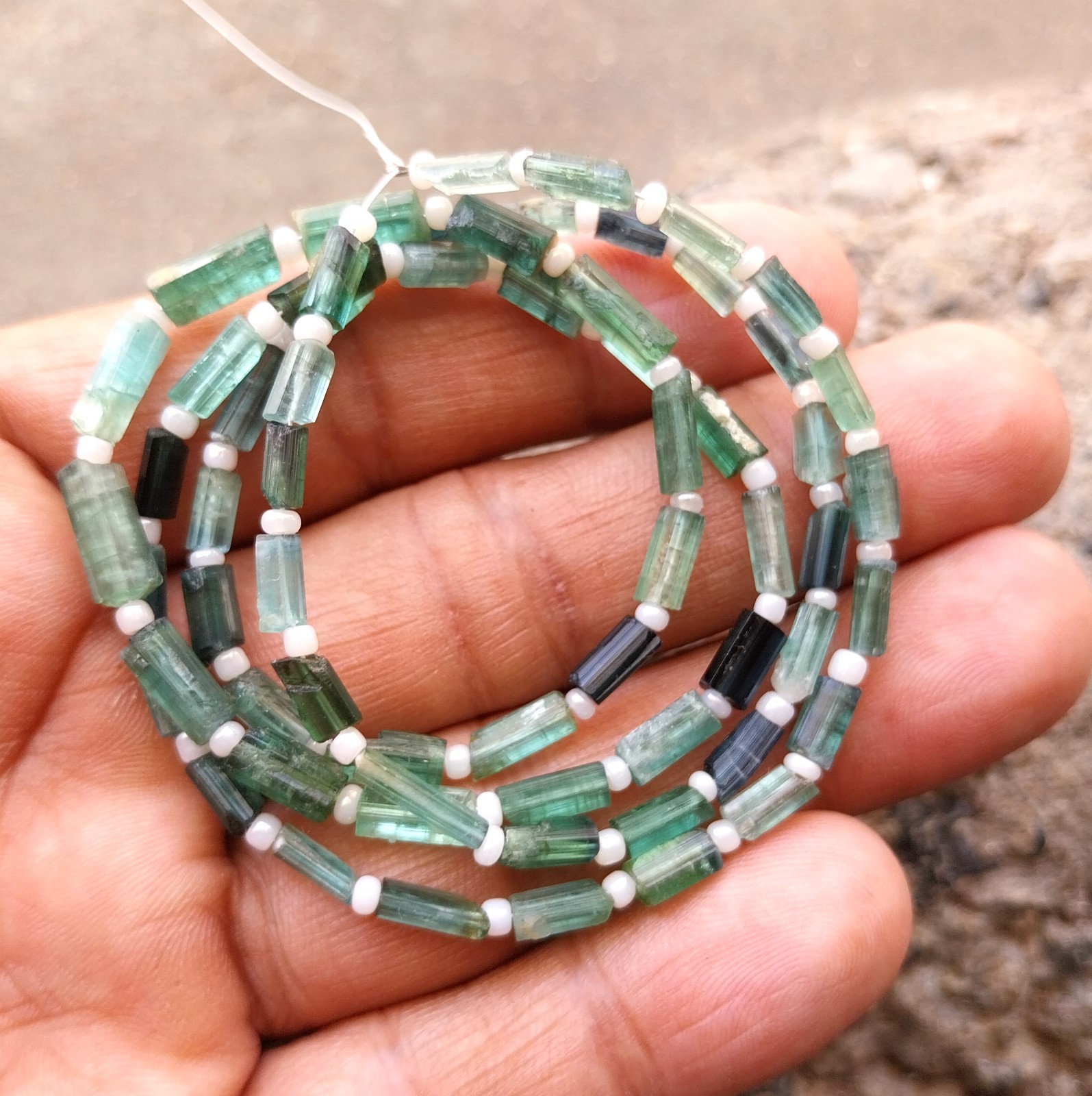 56 Carat 6 to 11 MM Natural Multi Color Tourmaline Rough Stick 22 inch Beads