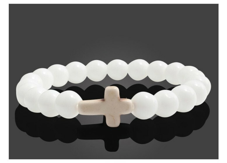 Charm Natural Stone Bracelet Cross Black Lava Matte Beaded Bracelets Handmade