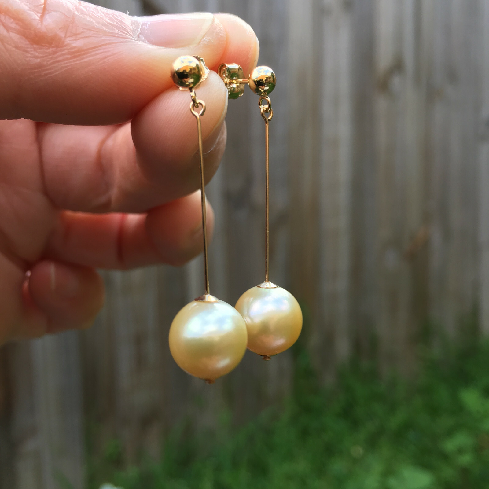 9.5-10mm natural high luster Australia gold seawater Pearl 14KGF Earring 40mm #3