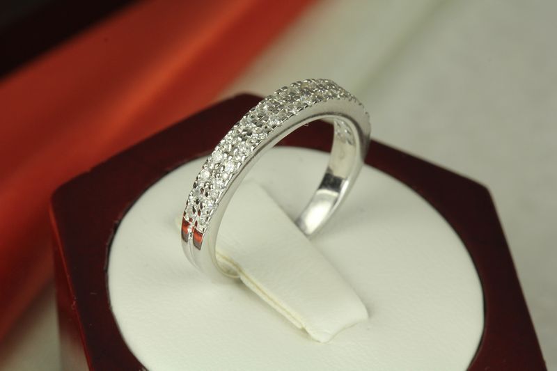 925 Stamped STERLING SILVER 2 ROW CZ PAVE ENGAGEMENT RING CZ ETERNITY BAND RING