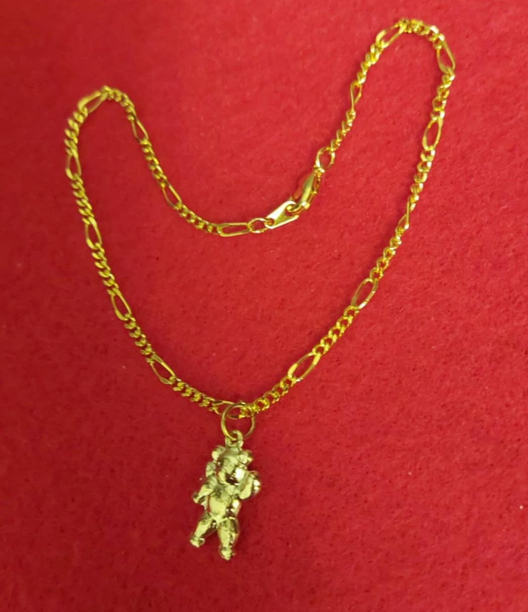 MENS 10 1/2 INCH 14KT GOLD PLATED TEDDY BEAR FIGARO ANKLET – A4
