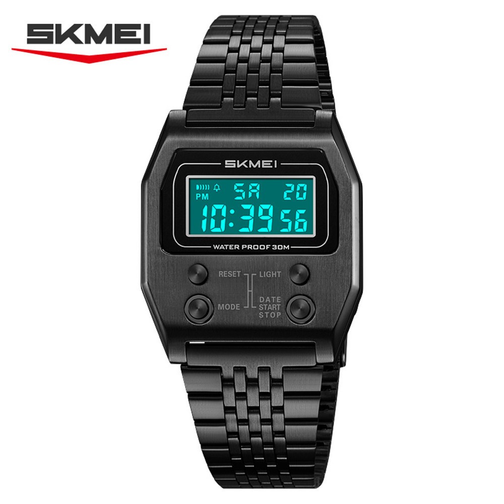 SKMEI Men Rectangle Watch Male Steel Wristwatch Boys Digital LED Display Watches