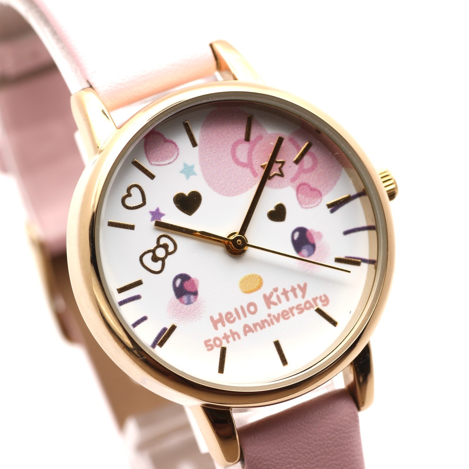 Hello Kitty 50th Anniversary Ladies Watch Pink Gold Quartz w/Box Warranty Japan