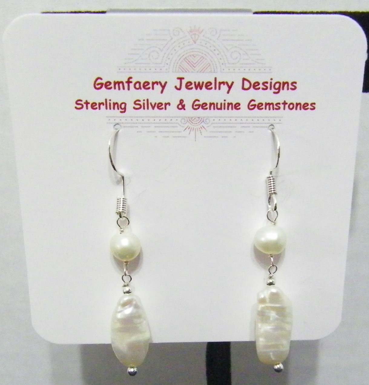 Sterling Silver Wire-Wrapped Natural BIWA PEARL Earrings #213…Handmade USA